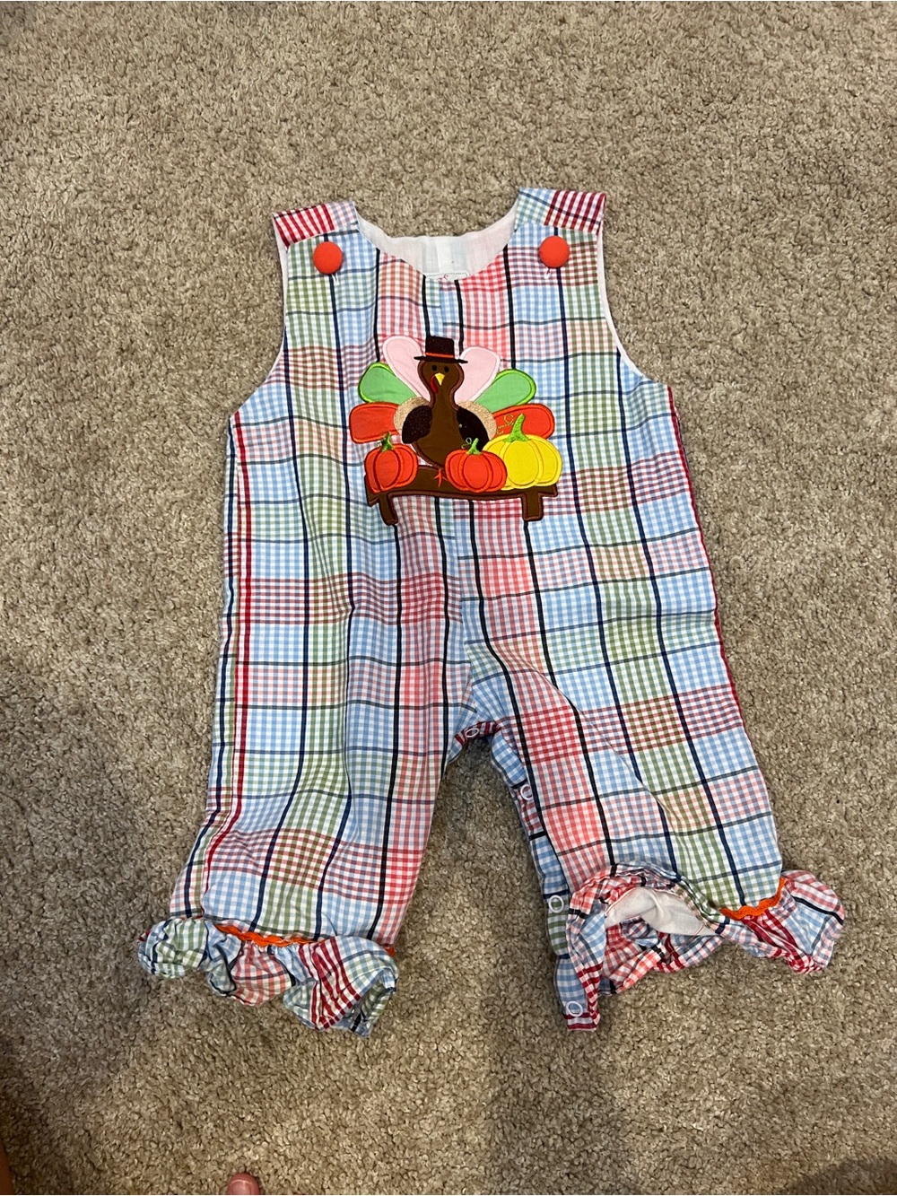 Plaid Baby Romper with Turkey & Pumpkins - Multi Color